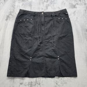 Vintage Blue Willi's Skirt Womens 44 (12) Black Pencil Leg Slits Drawstring